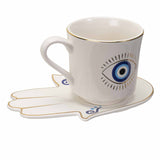 EVIL EYE CUP AND SAUCER WHITE C/36