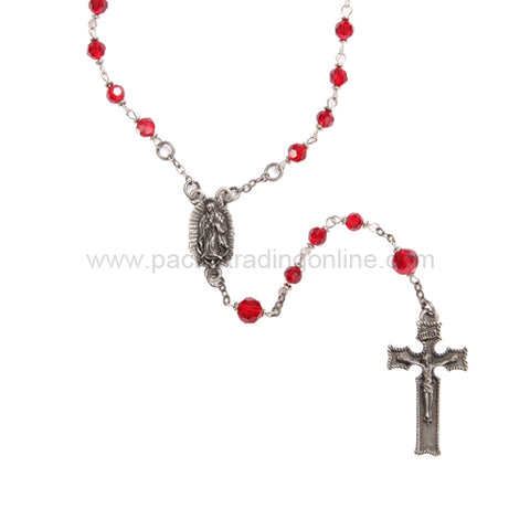 LADY GUADALUPE ROSARY W/ RED GLASS BEADS